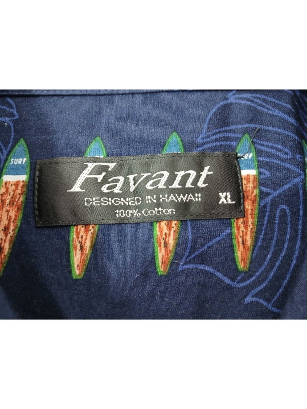 Favant Hawaiian Shirt XL Surfboard Tiki Aloha Print Navy Button-Up 100% Cotton - Picture 12 of 15